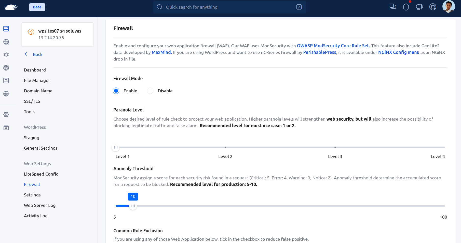 Firewall and Security features