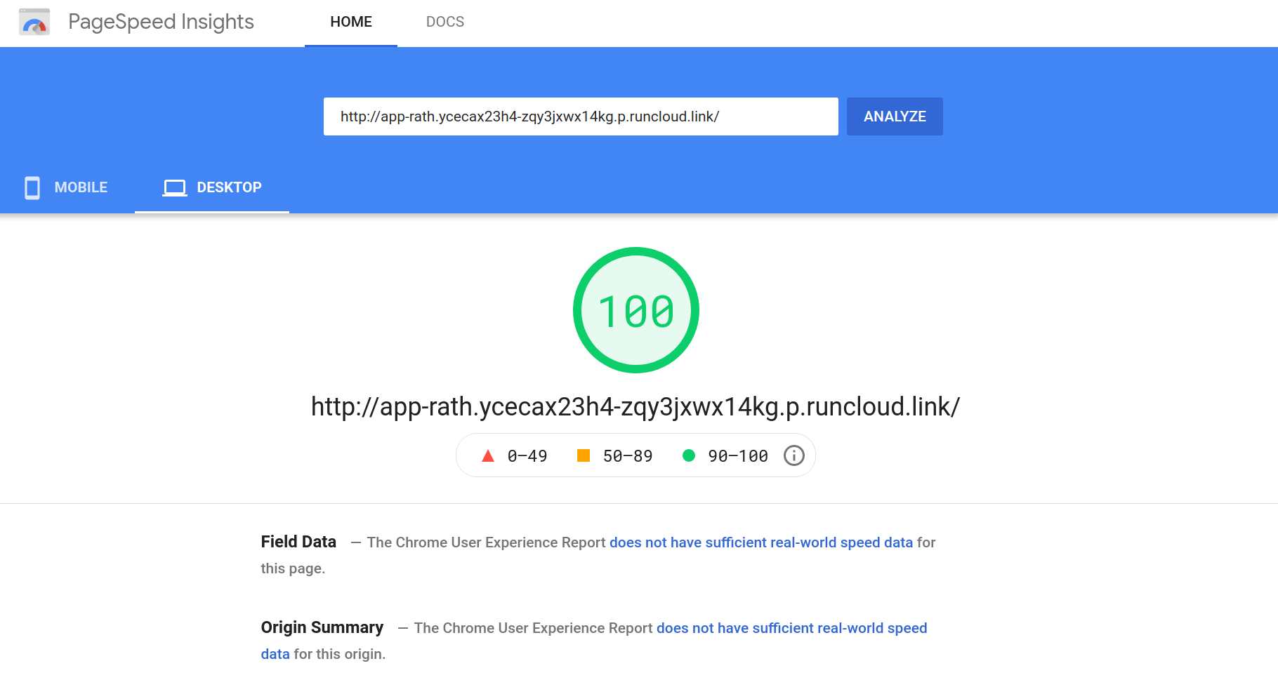 Google PageSpeed Insights result of a fresh WordPress site
